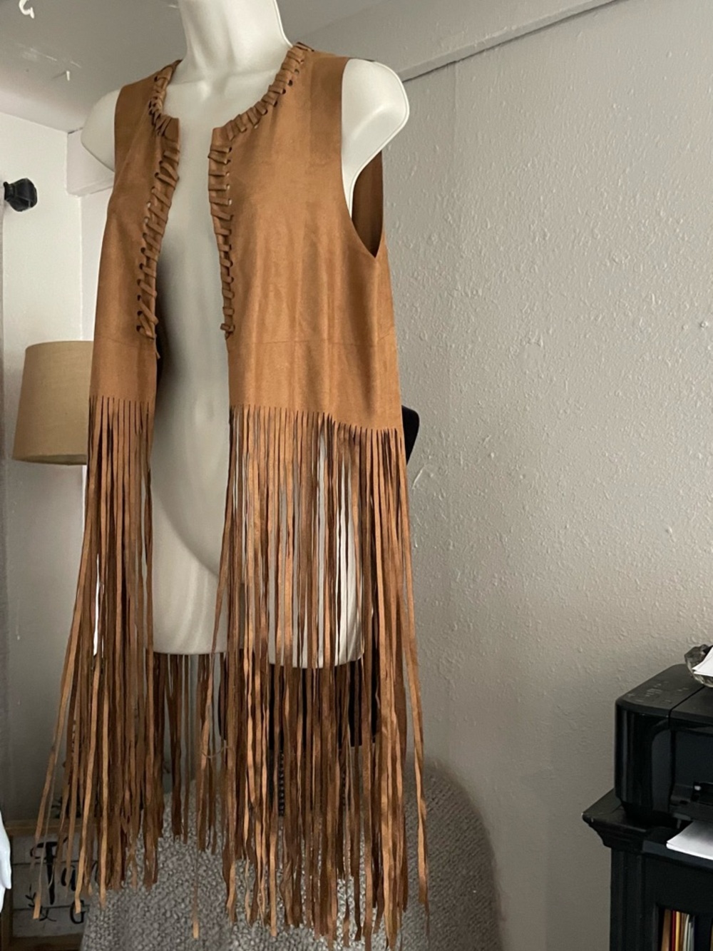 Fringe Suede Vest in Cognac Brown